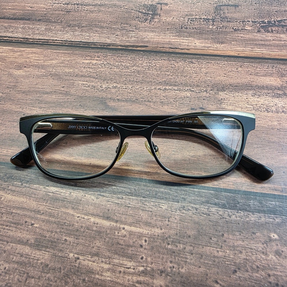 Jimmy Choo JC 147 PWN Black Leopard‎ Cat Eye Eyeglasses Frames Italy 52-16-145 - Picture 7 of 9